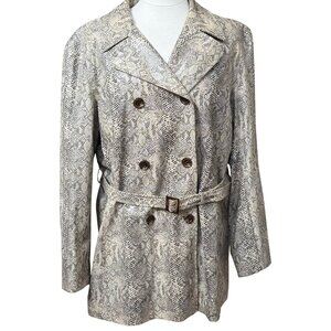 Gallery Womens Snakeskin Double Breasted Faux‎ Leather Trench Belted Coat XL